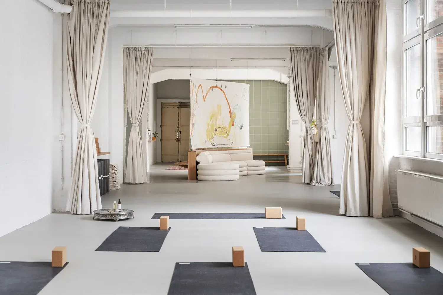 Cozy reception area of the yoga studio.