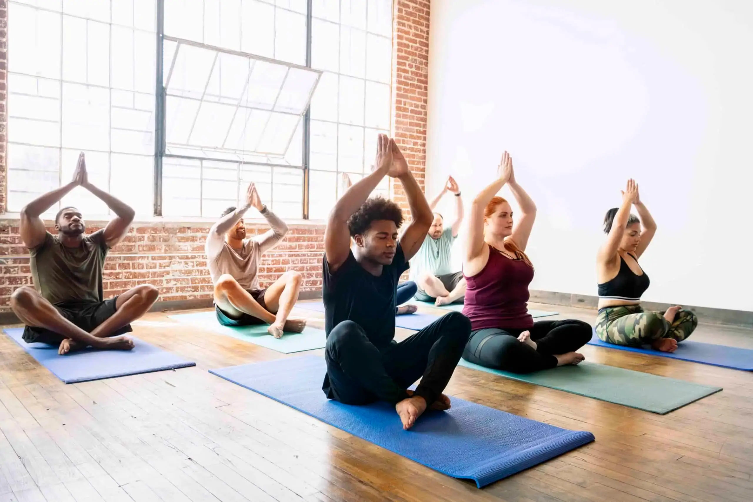 Welcoming yoga class for beginners.