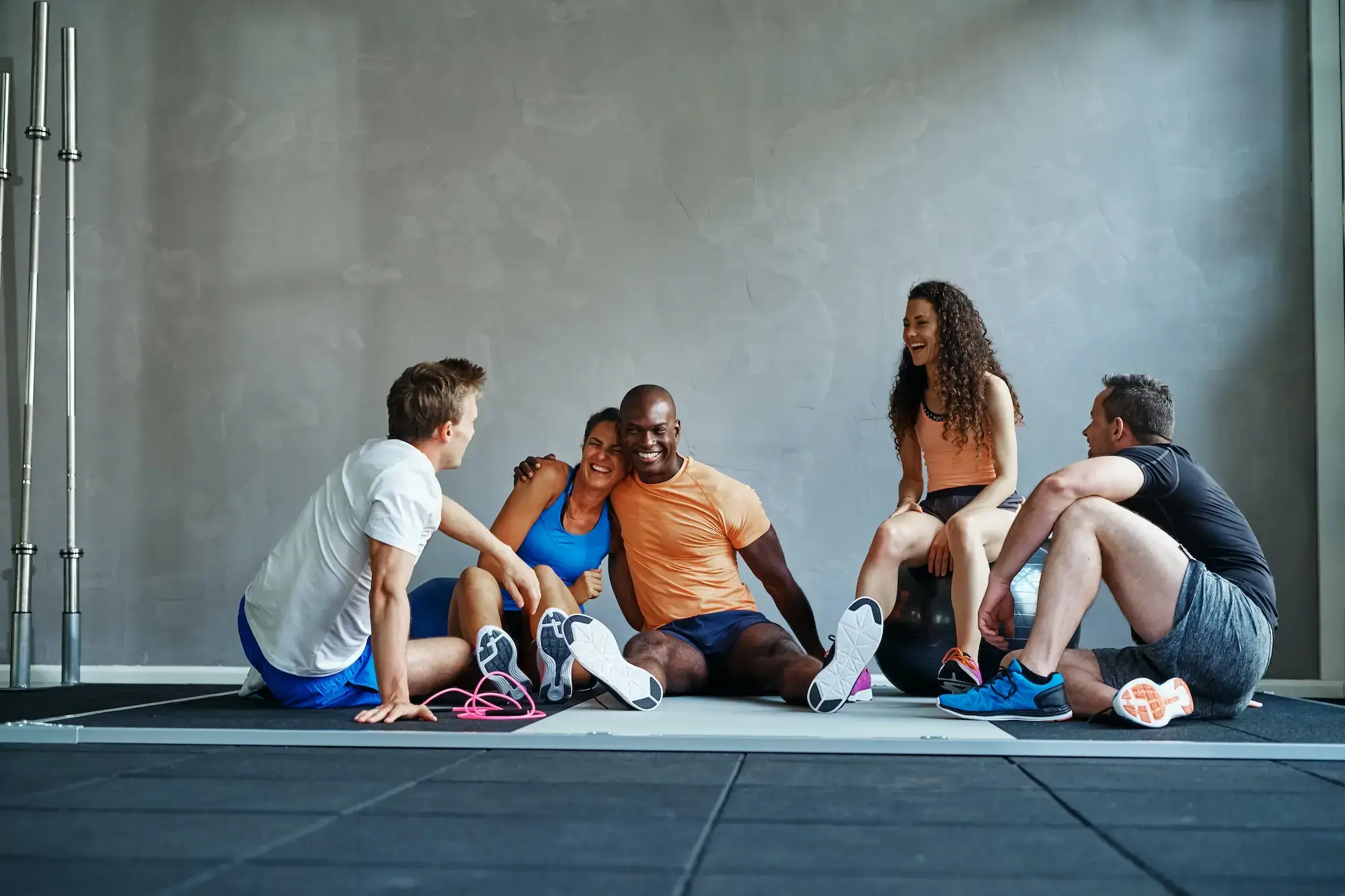 Students laughing together after a class.
